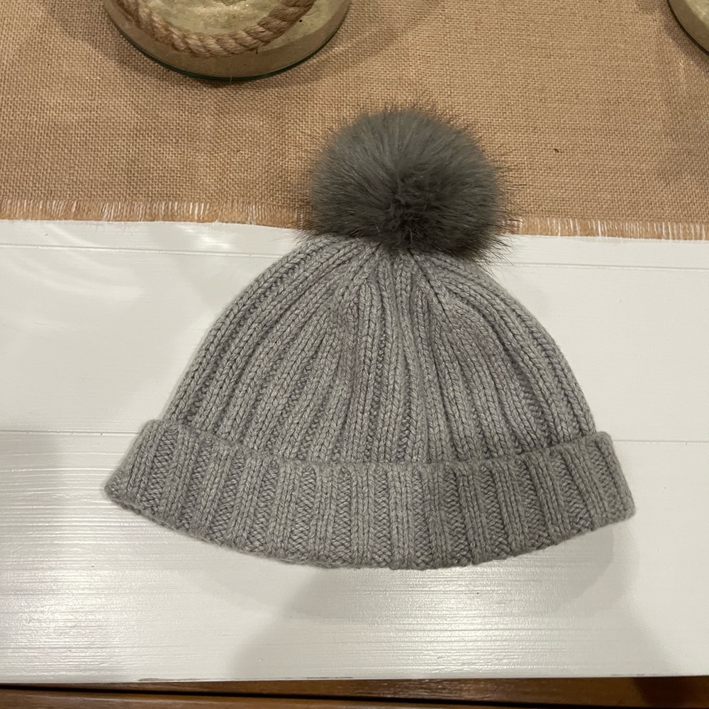Jcrew grey knit hat with pompom